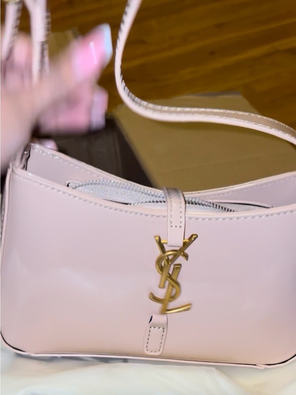 Yves Saint Laurent Pink Leather Shoulder Bag with Gold Logo Accent